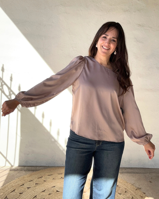 Satin Round Neck Long Sleeve Top Buttoned Cuffs | Coco