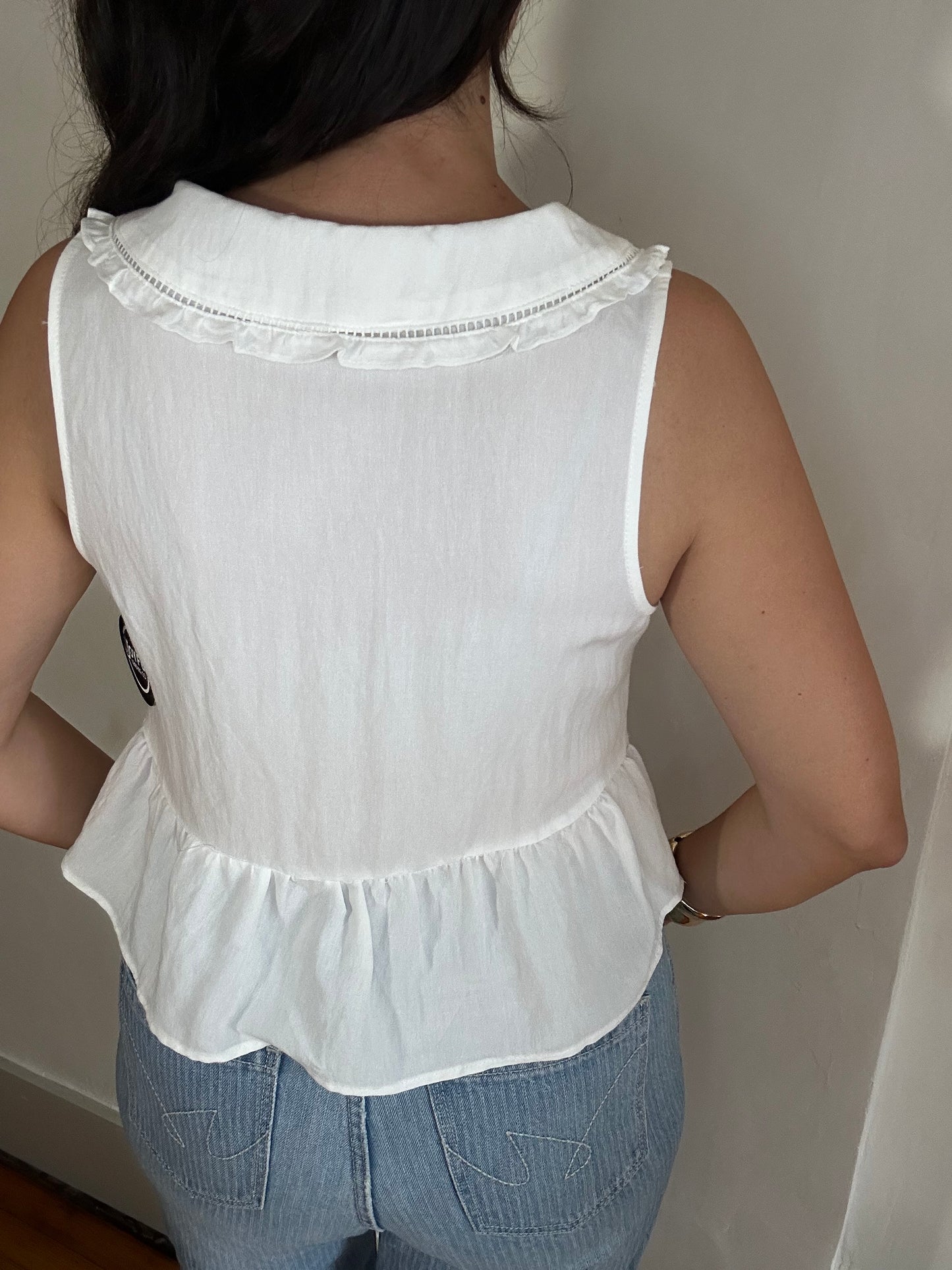 Lindsey Sleeveless + Collared Top | Off White