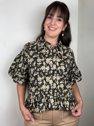 Lenni Bubble Short Sleeve Top | Black