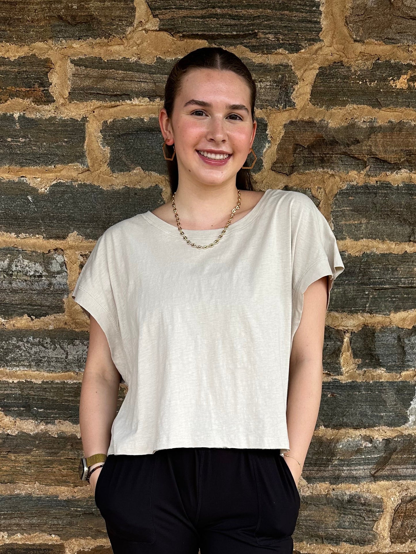 Slub Open Back Tee | Sand Beige