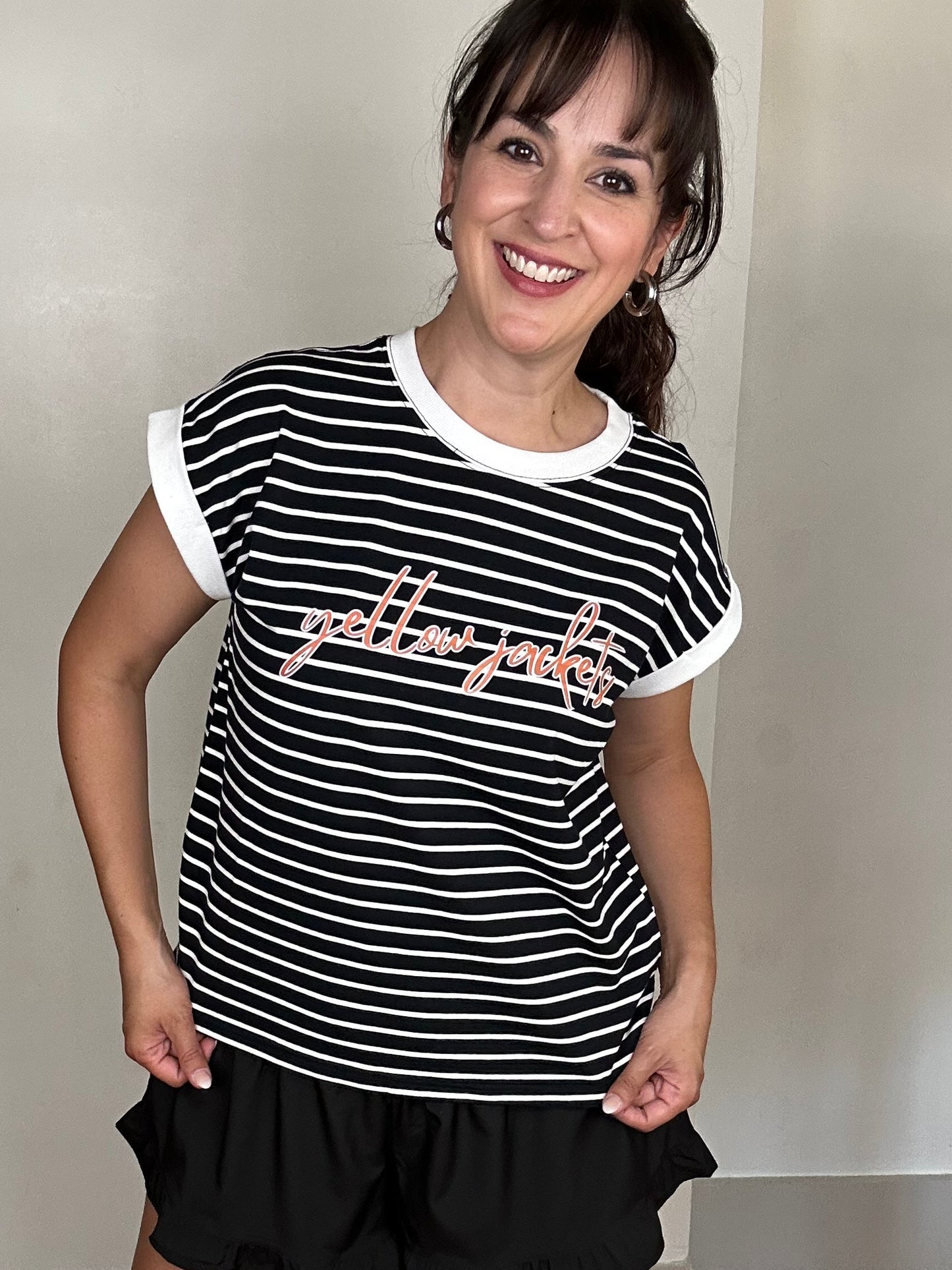 Game Day Stripe Tee | Yellow Jackets | Black + White