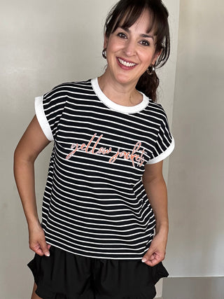 Game Day Stripe Tee | Yellow Jackets | Black + White