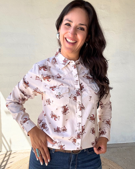 Women's Cruel Denim Long Sleeve | Cream + Print