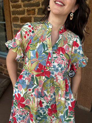 Paradise Midi Dress | Cream + Multi