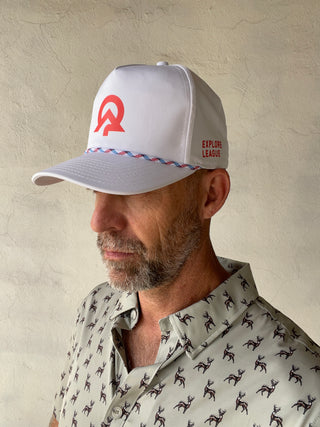 Explore League | White Cap | Red Symbol Front, Red Name Side