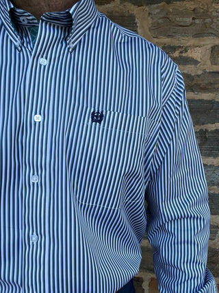 Cinch Mens Print Long Sleeve | Stripe Print | Blue