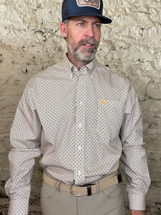 Cinch Classic Fit Long Sleeve Abstract Print White