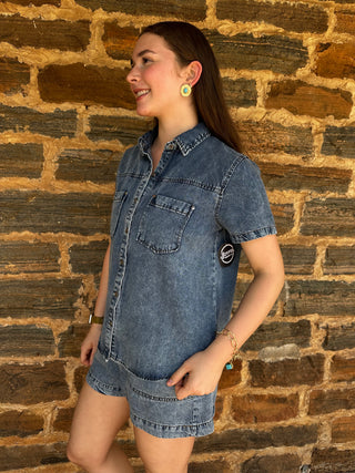Denim Set | Short Sleeve Top + Shorts | Chambray