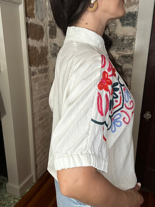 Embroidered Short Sleeve Top | Cream