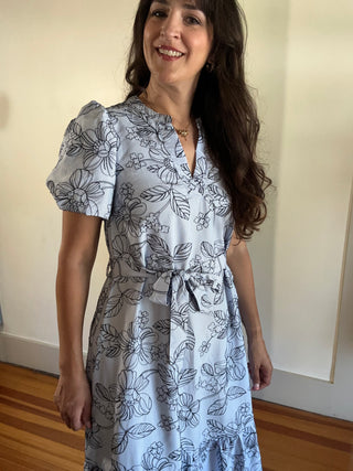 Embroidered Garden Midi Dress | Blue