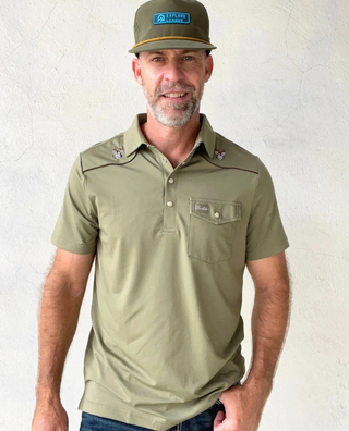 Burlebo | Pearl Snap Performance Polo | Green - Whitetail