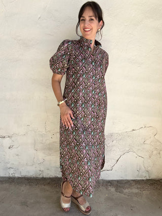 Fay Floral Puff Short Sleeve Maxi Dress | Brown