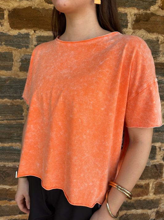 Game Day Washed Cotton Short Sleeve Top | Orange