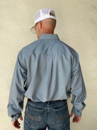 Cinch Classic Fit Arenaflex Mens Long Sleeve Geometric Print Navy Blue Tan