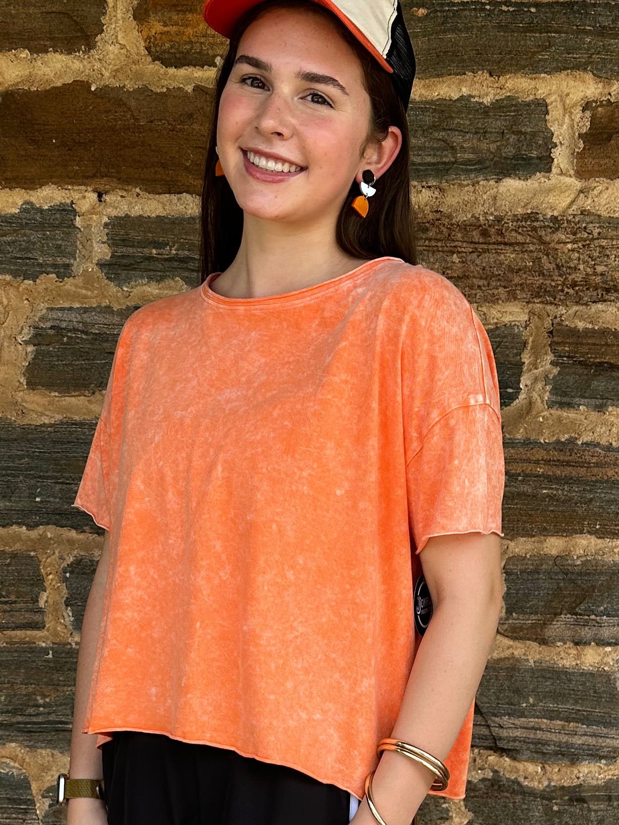 Game Day Washed Cotton Short Sleeve Top | Orange