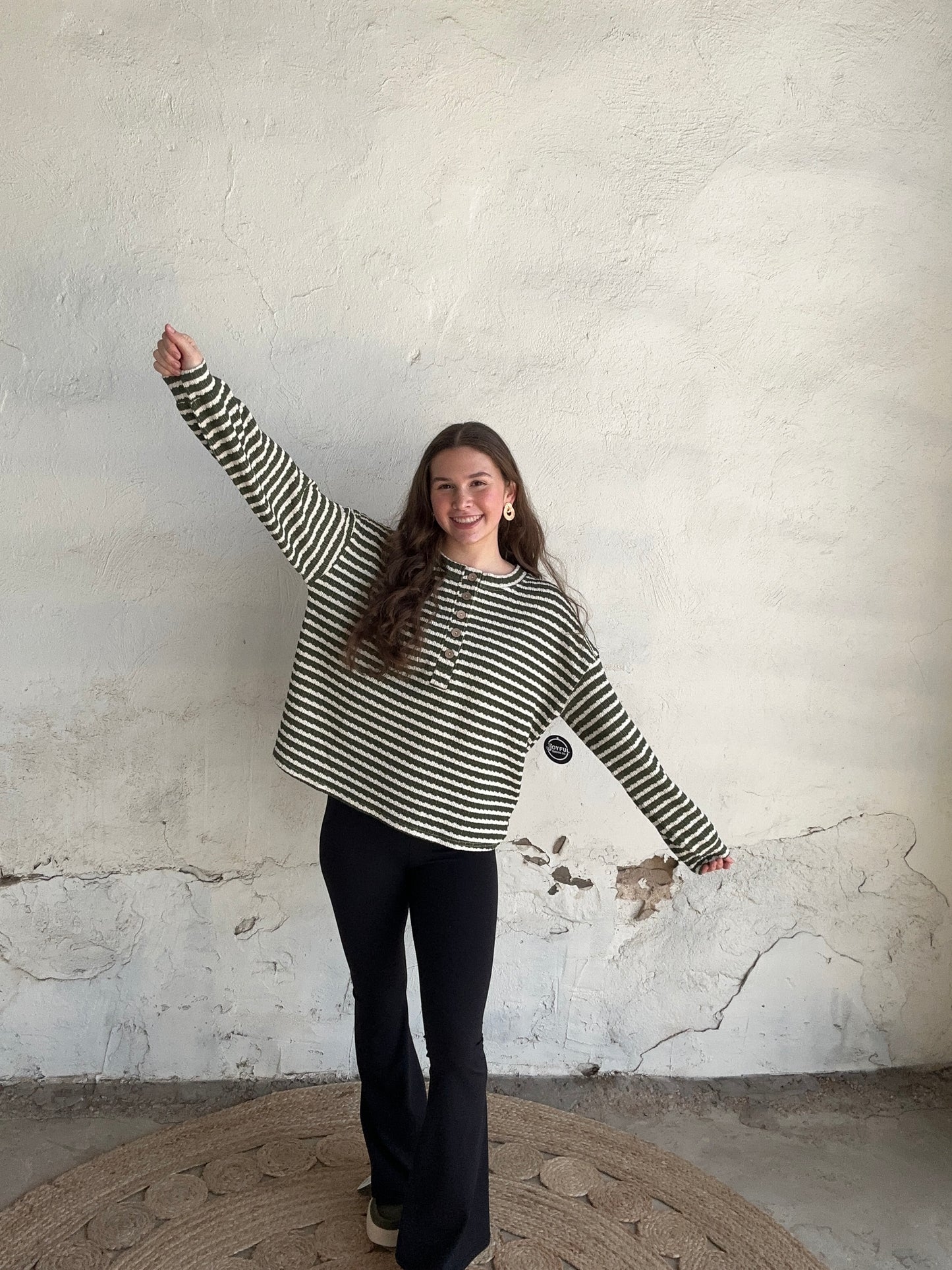 Stripe Henley Long Sleeve | Olive + Ivory