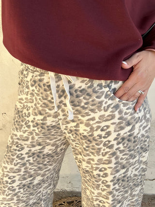 Animal Printed Cotton Terry Barrel Pants | Brown + Tan + Cream