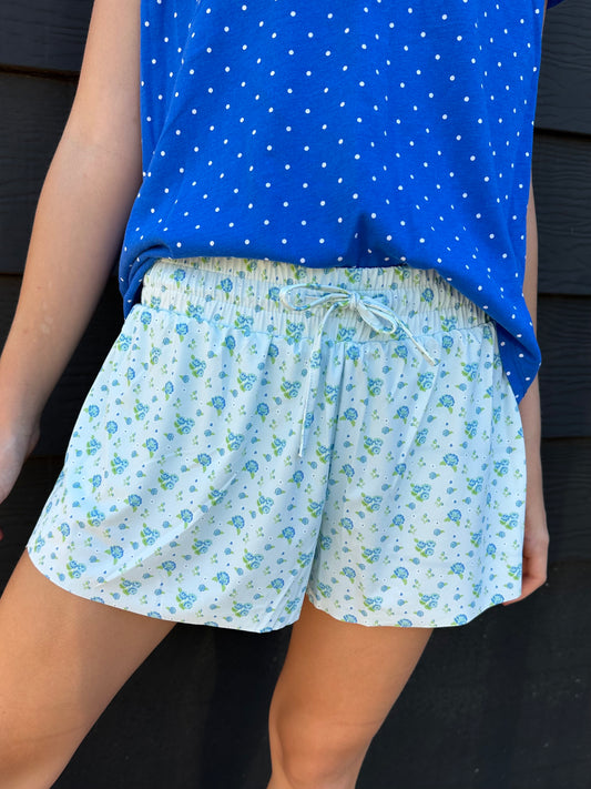Blue Floral Butterfly Shorts | YOUTH | Blue + Green