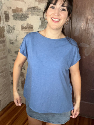 Slub Oversized Short Sleeve Top | Slate Blue