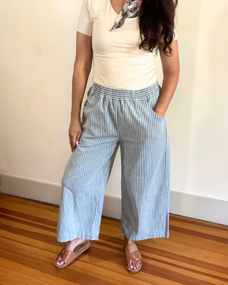 Stripe  Wide Leg Pants | Light Denim