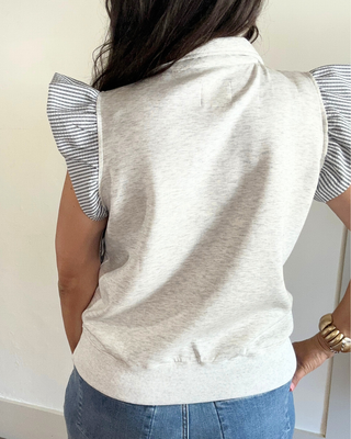 Luxeknit Ruffle Quarter Zip Top | Heather White