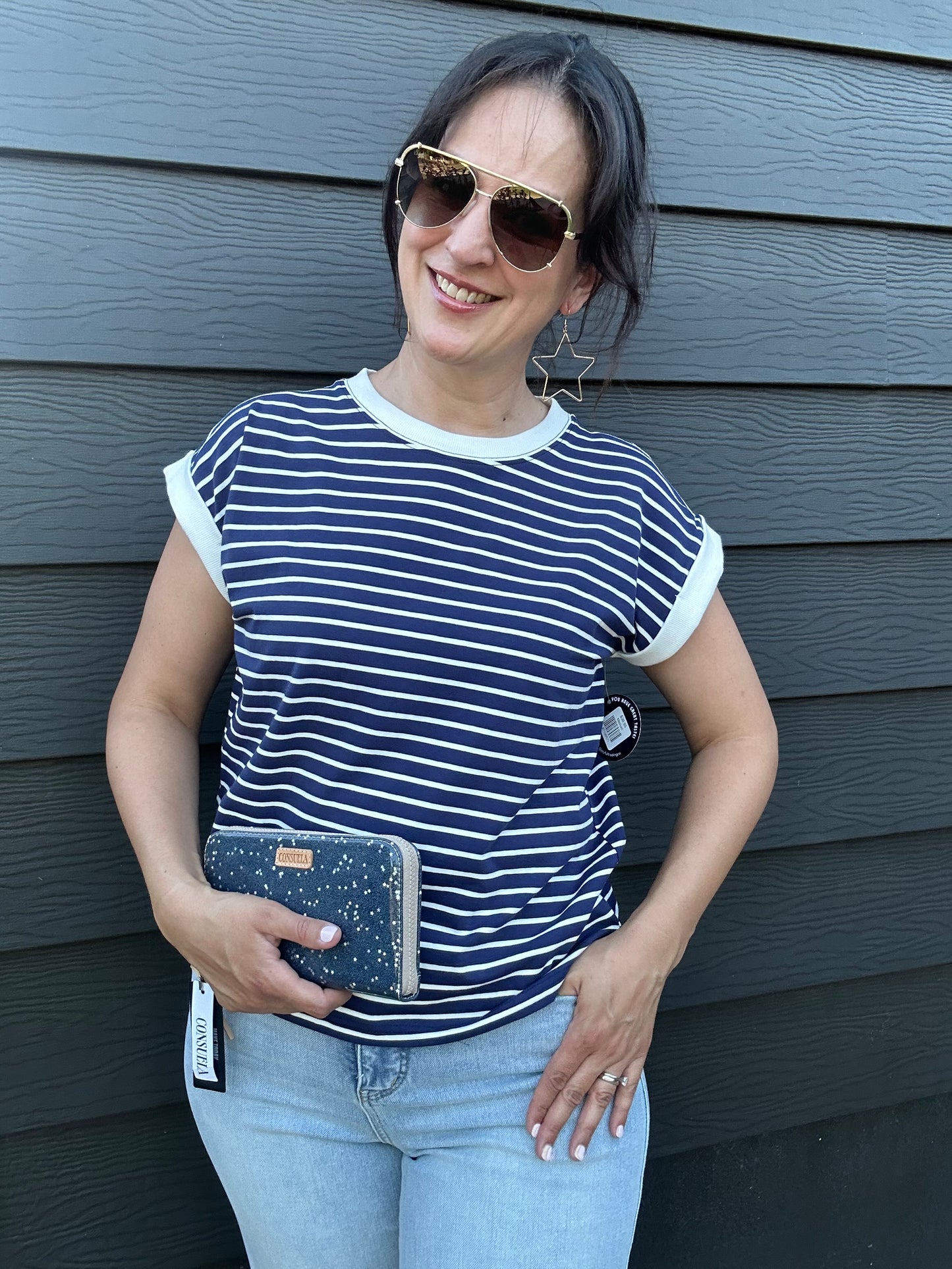 Spaced Stripe Tee w/ Contrast Trim | Navy + White
