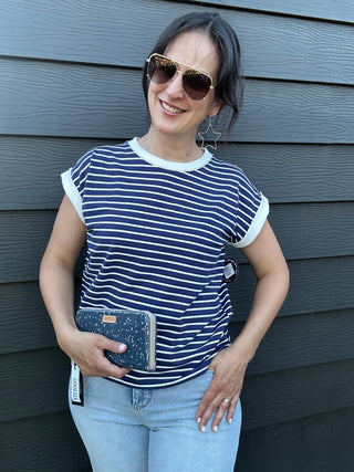 Spaced Stripe Tee w/ Contrast Trim | Navy + White