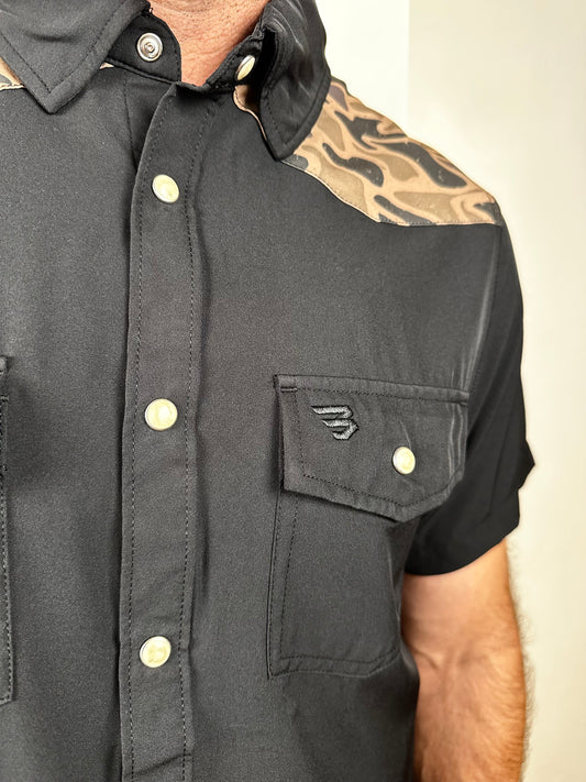 Burlebo | Performance Western Shirt | Deer Szn | Black + Gauge Camo