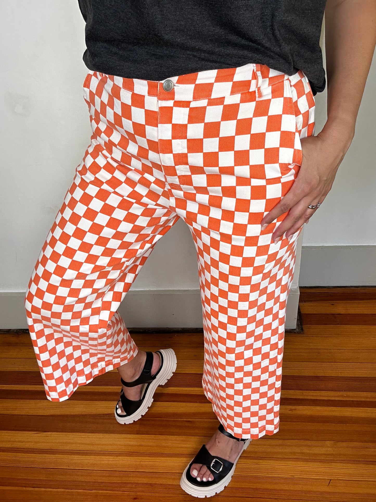 Checkered Game Day Pants | Orange + White