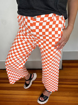 Checkered Game Day Pants | Orange + White