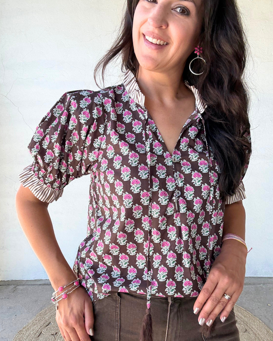 Sandra Short Sleeve Top | Brown