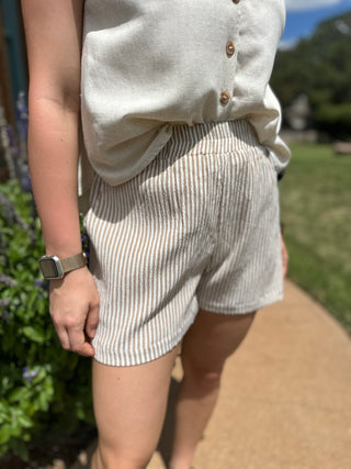 Stripe Elastic Shorts | Cream + Mocha