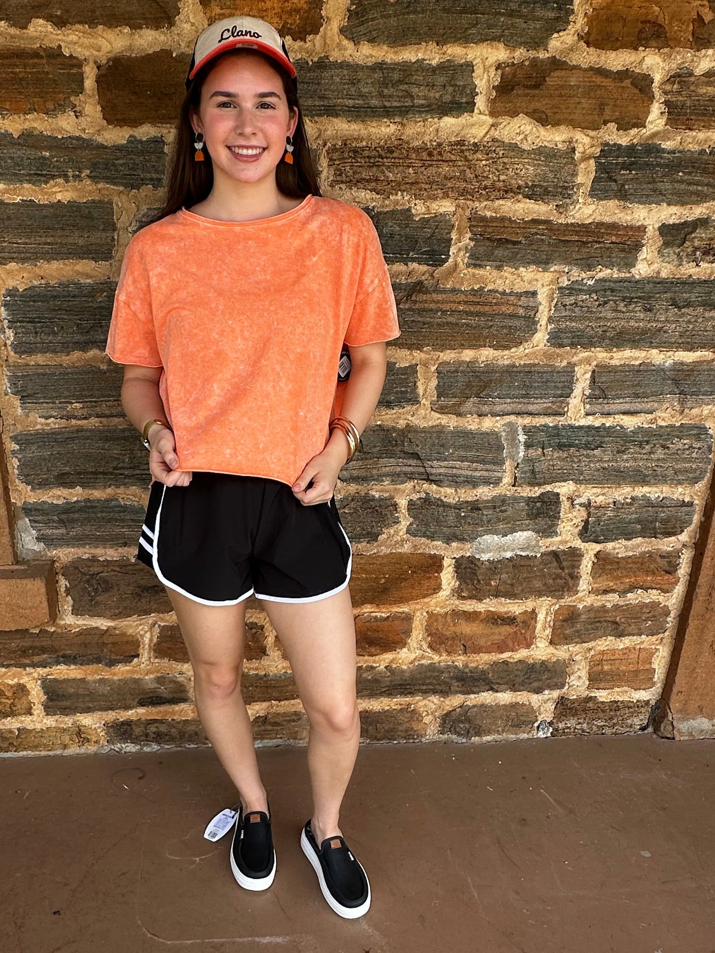 Game Day Washed Cotton Short Sleeve Top | Orange
