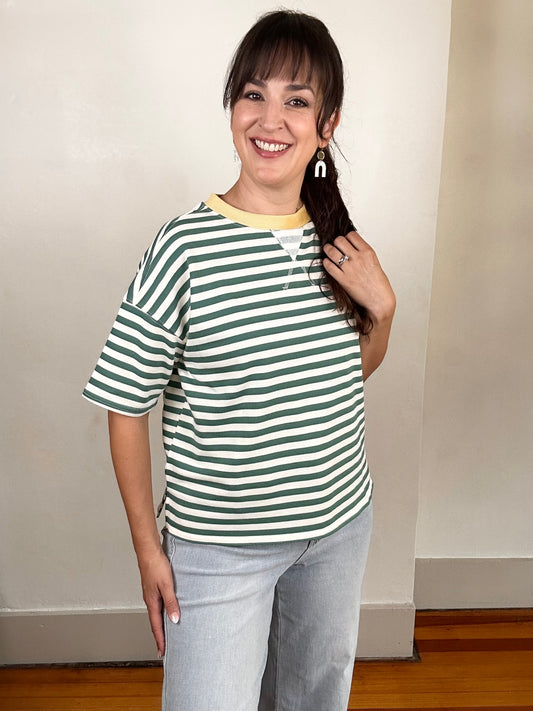 Stipe Color-block Short Sleeve Tee | Green + Yellow