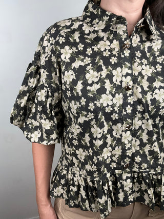 Lenni Bubble Short Sleeve Top | Black