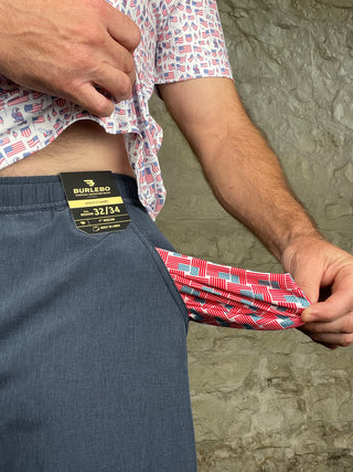 Burlebo | Athletic Shorts | Heather Navy - American Flag Liner
