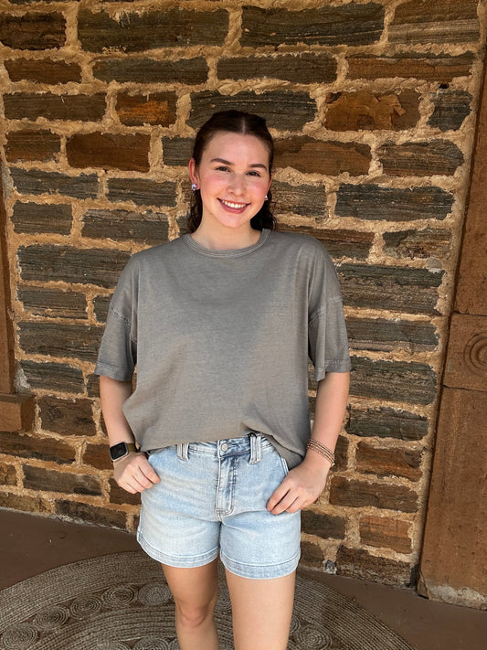 Washed + Exposed Seam Tee | Grey