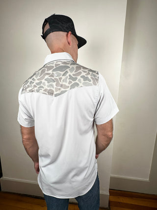 Burlebo | Performance Western Shirt | Bird Szn | Light Grey + Classic Deer Camo