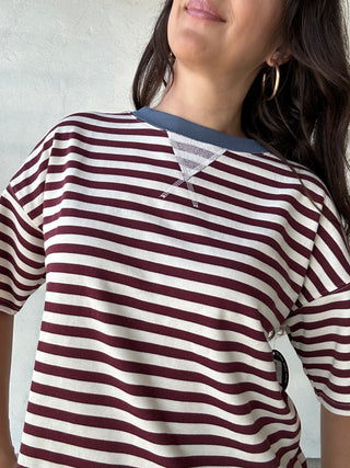 Stipe Color-block Short Sleeve Tee | Maroon + Blue