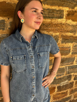 Denim Set | Short Sleeve Top + Shorts | Chambray
