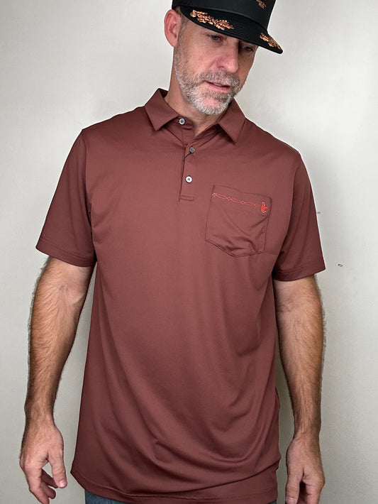 Raised by Coyotes | Bootstitch Pocket Polo| Texas Maroon