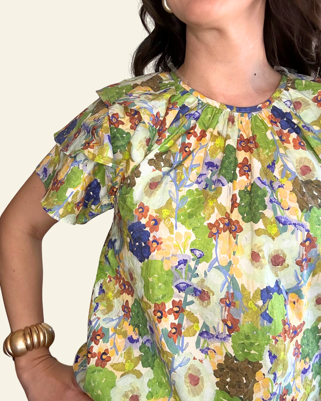 Floral ruffle sleeve top