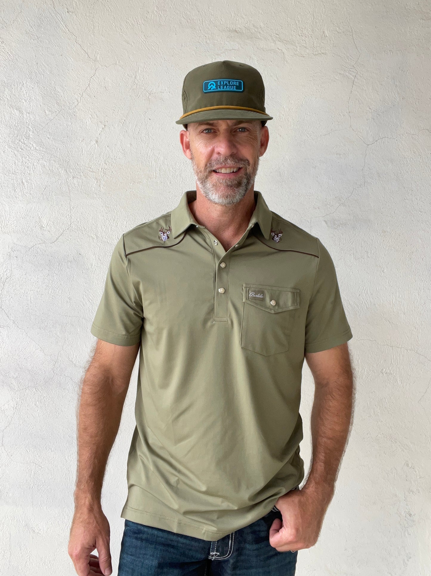 Explore League | Army Green Gold Cap 256 | Blue PVC Patch