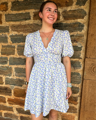 Dainty Floral Mini Dress | Blue + Multi