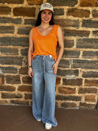 Game Day Crinkle Sleeveless Tank | Light Orange