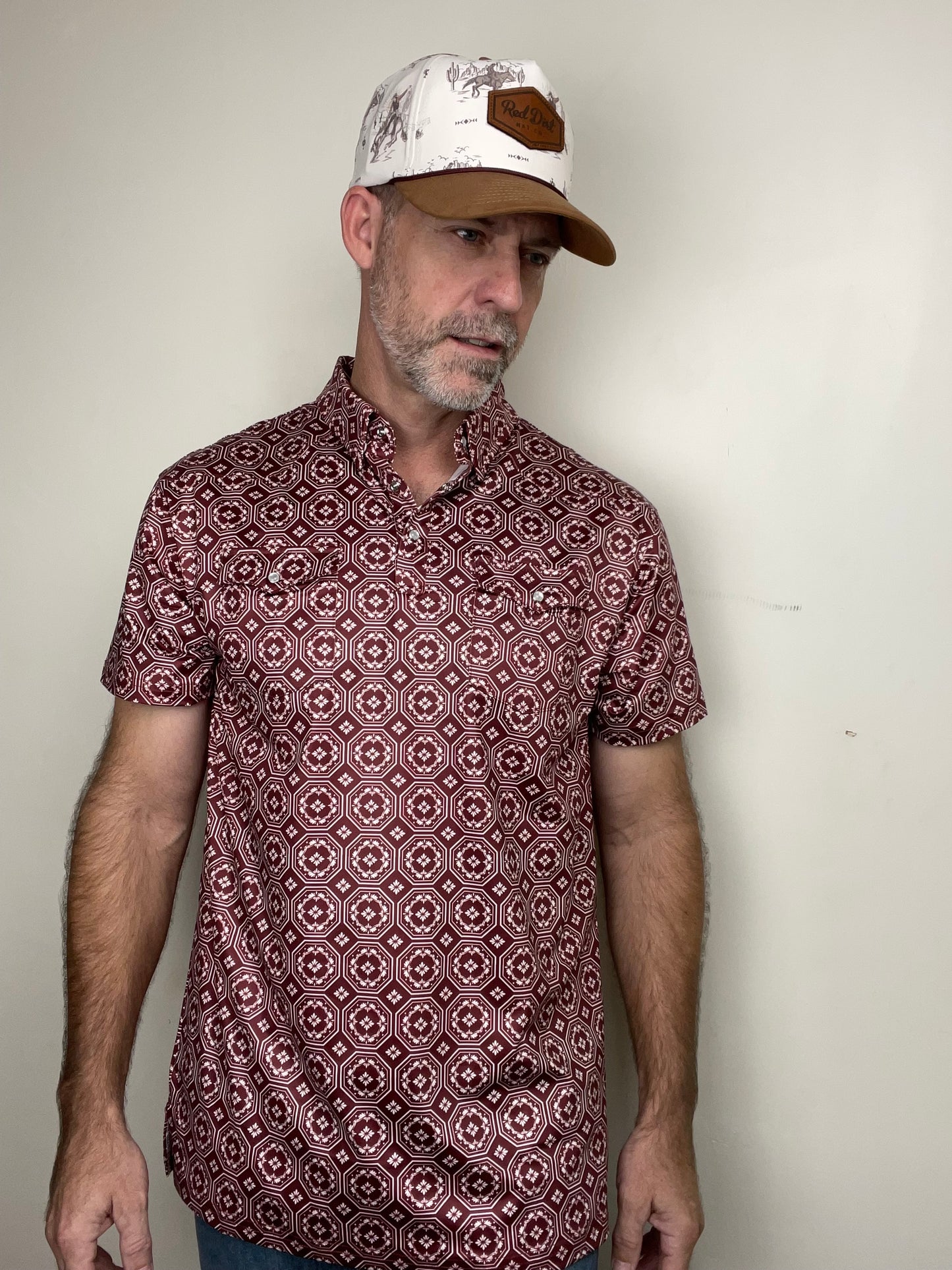 Red Dirt Hat Co. | Short Sleeve Polo | Maroon Floral