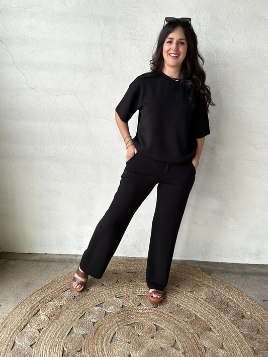 Luxe Scuba Set | Short Sleeve Top + Pants | Black