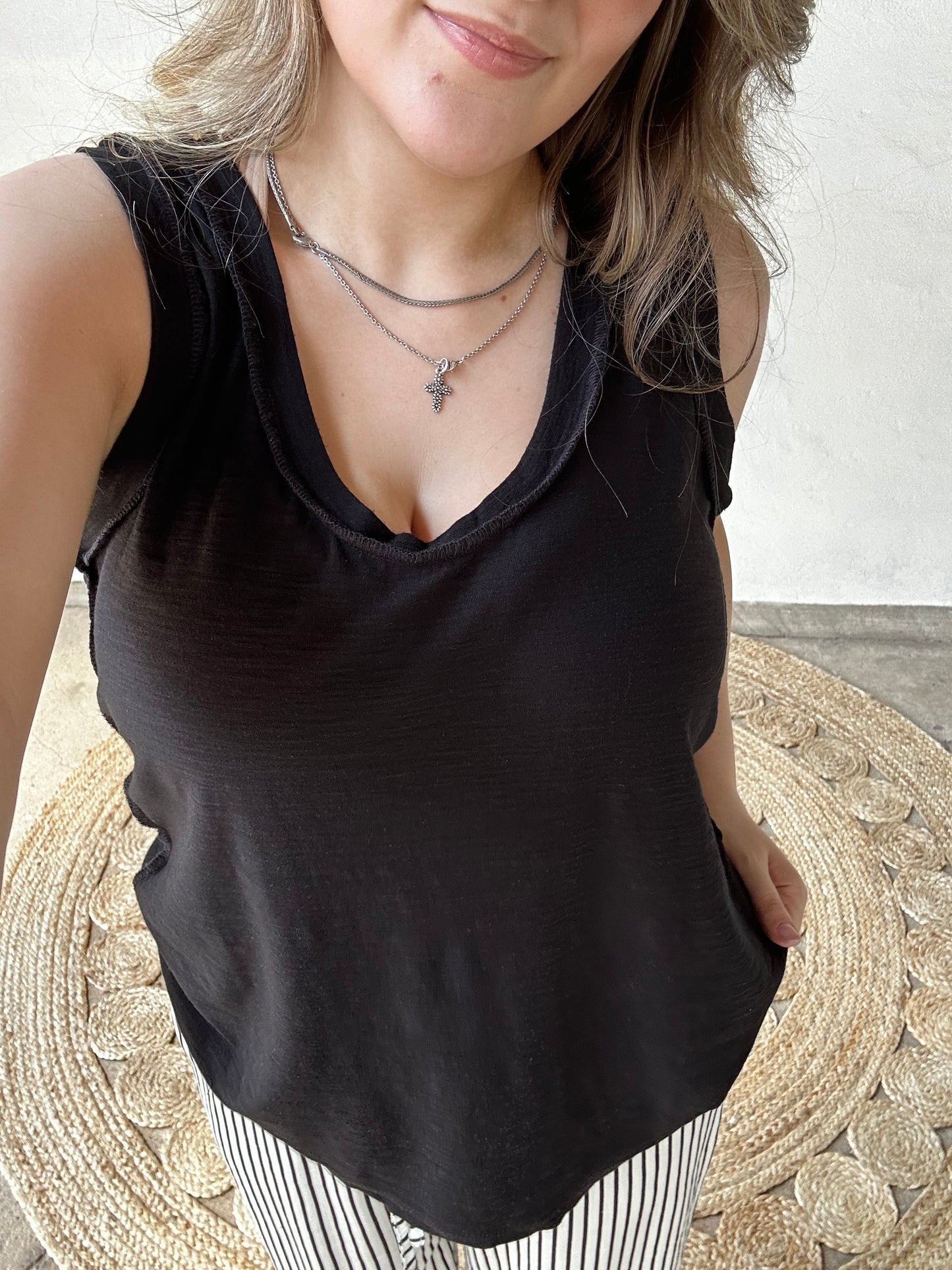 Raw Edge Slub Tank | Black