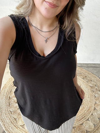 Raw Edge Slub Tank | Black
