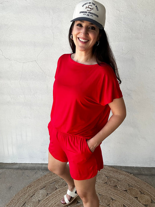 Every Day Set | Short Sleeve Top + Shorts | Red